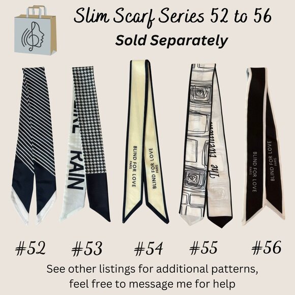 Striped Slim Scarf 34in Black White Retro Mod Minimalist Neck Tie Hair Bow Bag - Picture 7 of 10